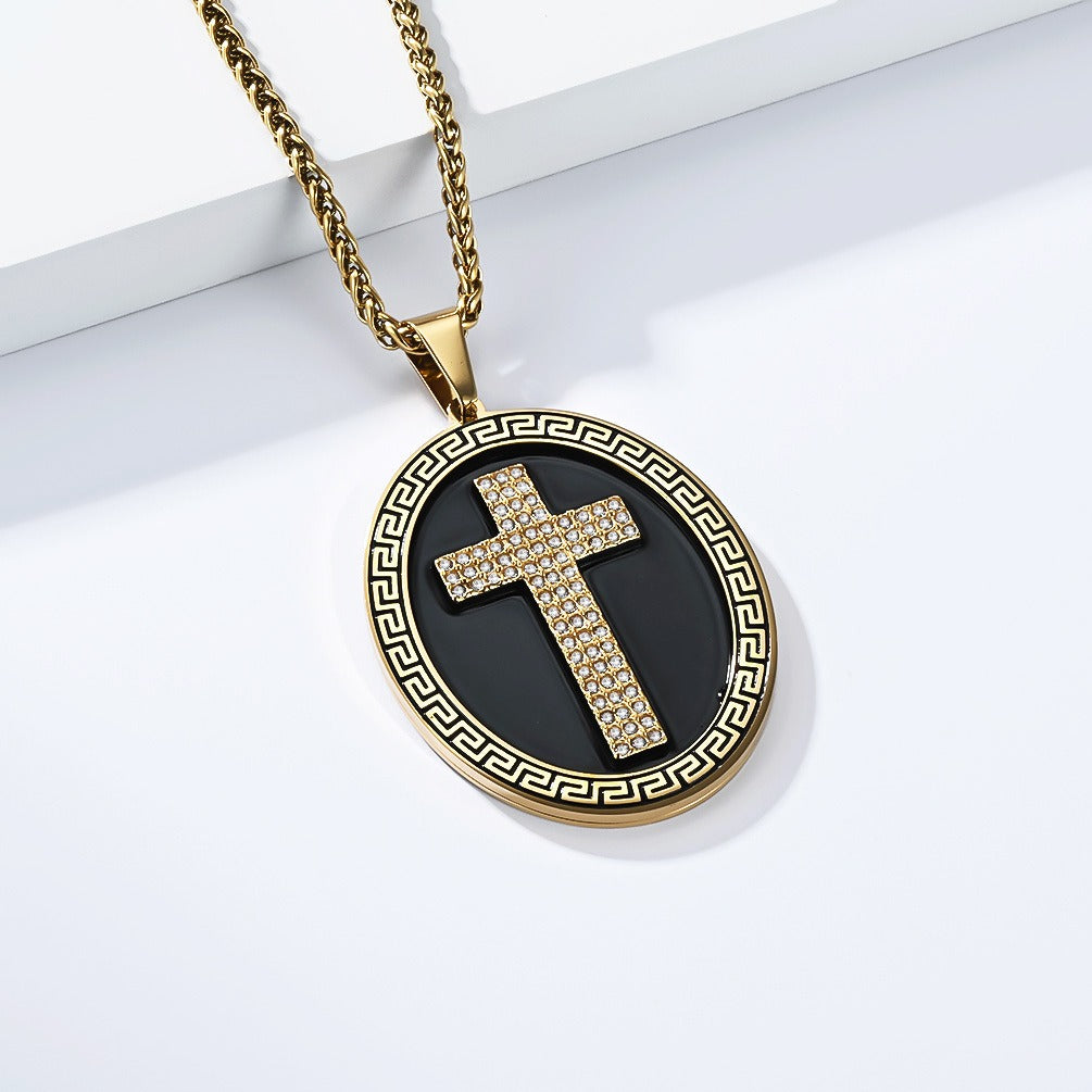 Kemstone Stainless Steel Round Cross Pendant Necklace for Men K-PT694