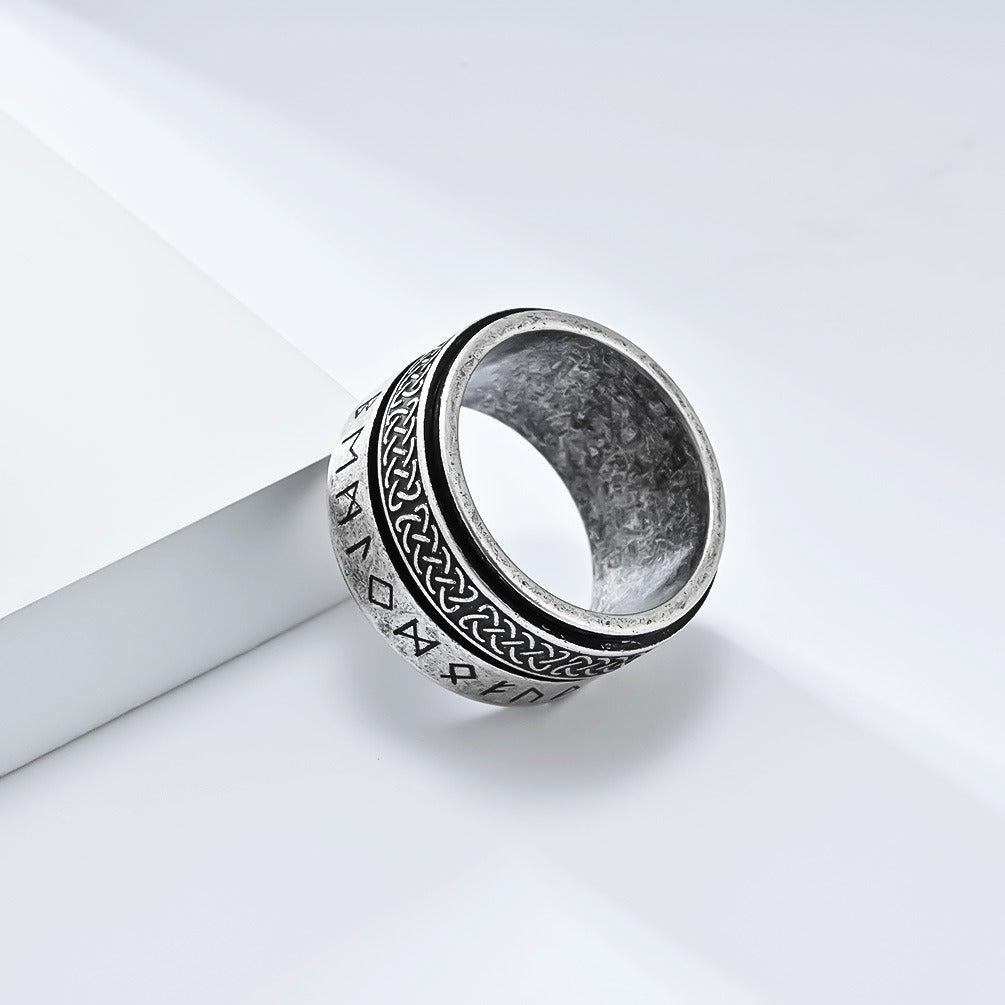 Kemstone Viking Rune Spinner Ring – Stainless Steel Celtic Focus Band for Men K-R885