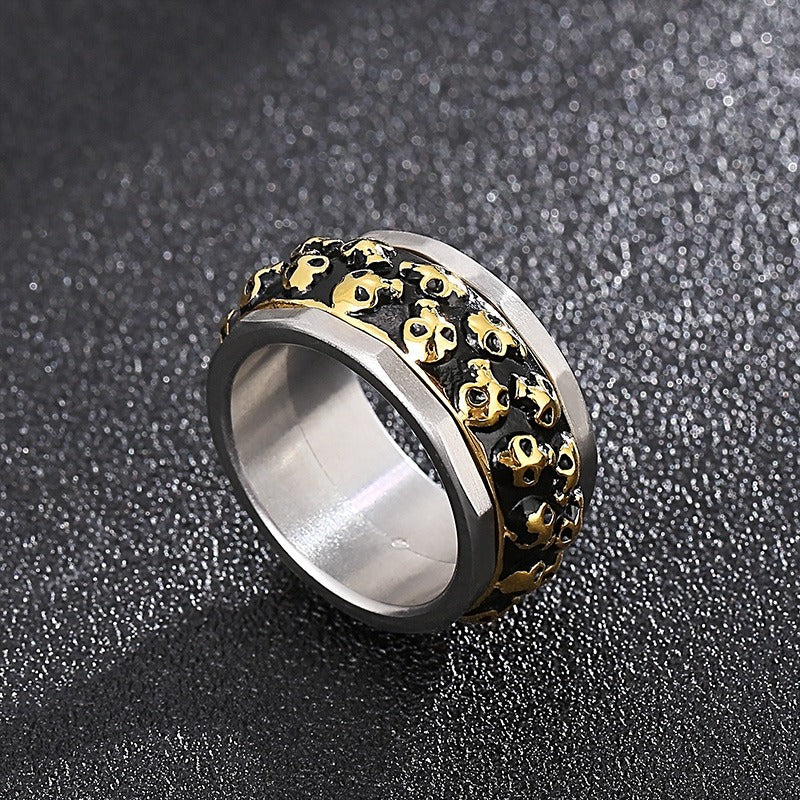 Kemstone Rotating Skull Spinner Ring for Men – Double Row Titanium Steel KR101538-KFC