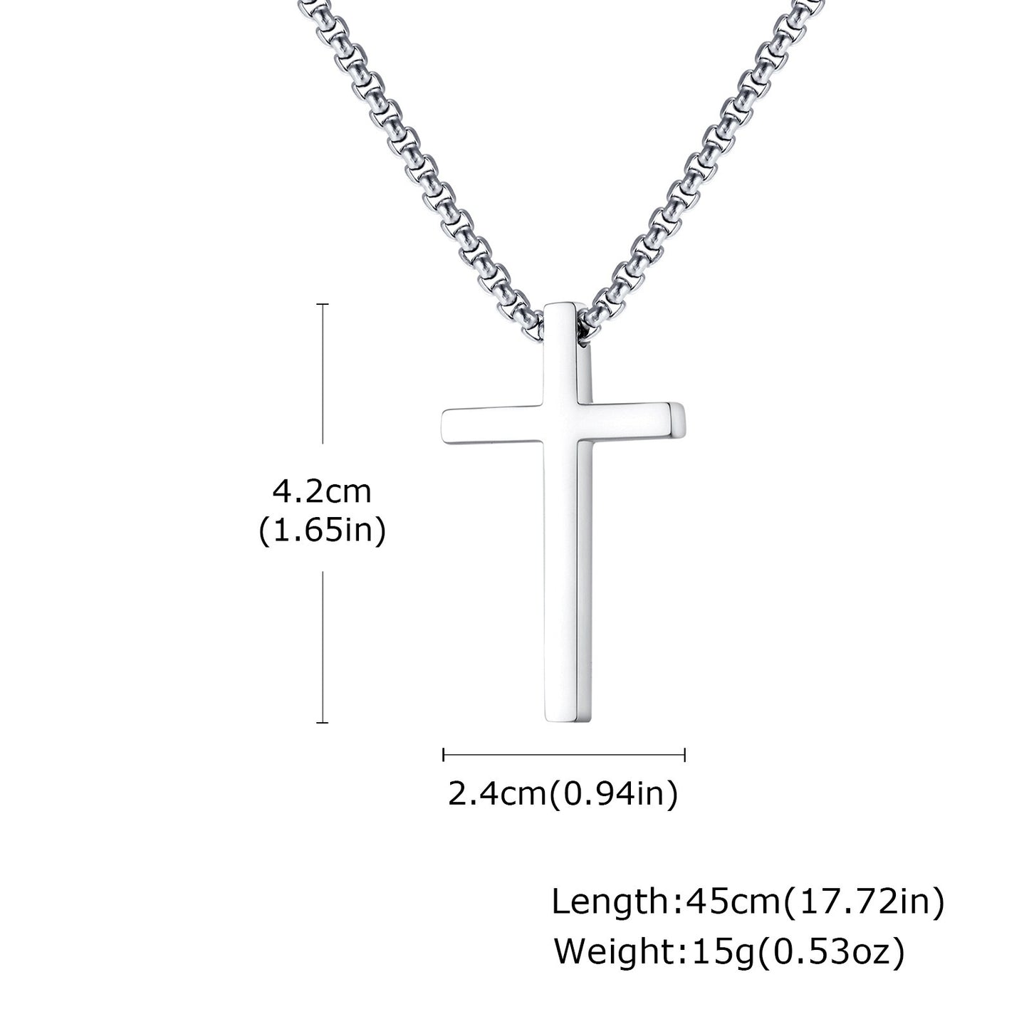 Kemstone Cross Pendant Necklace Stainless Steel Minimal Bar Cross Long Chain for Men Women Silver Gold Black NC-2103