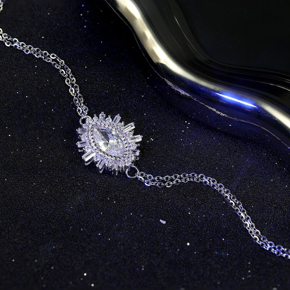 Kemstone 925 Sterling Silver Marquise Eye Bracelet for Women Layered Cubic Zirconia Chain SB146