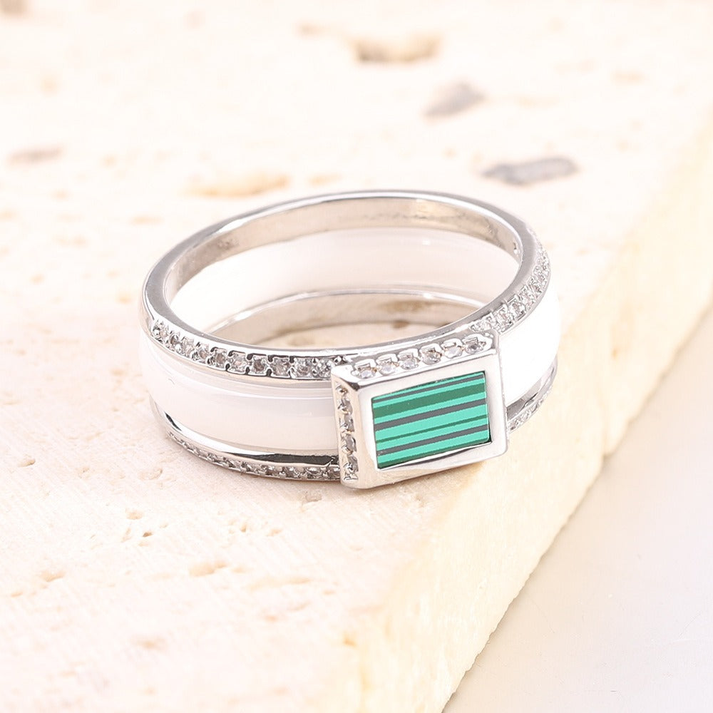 Kemstone Ceramic Ring for Men & Women Square Center Geometric Couple Band CM1066