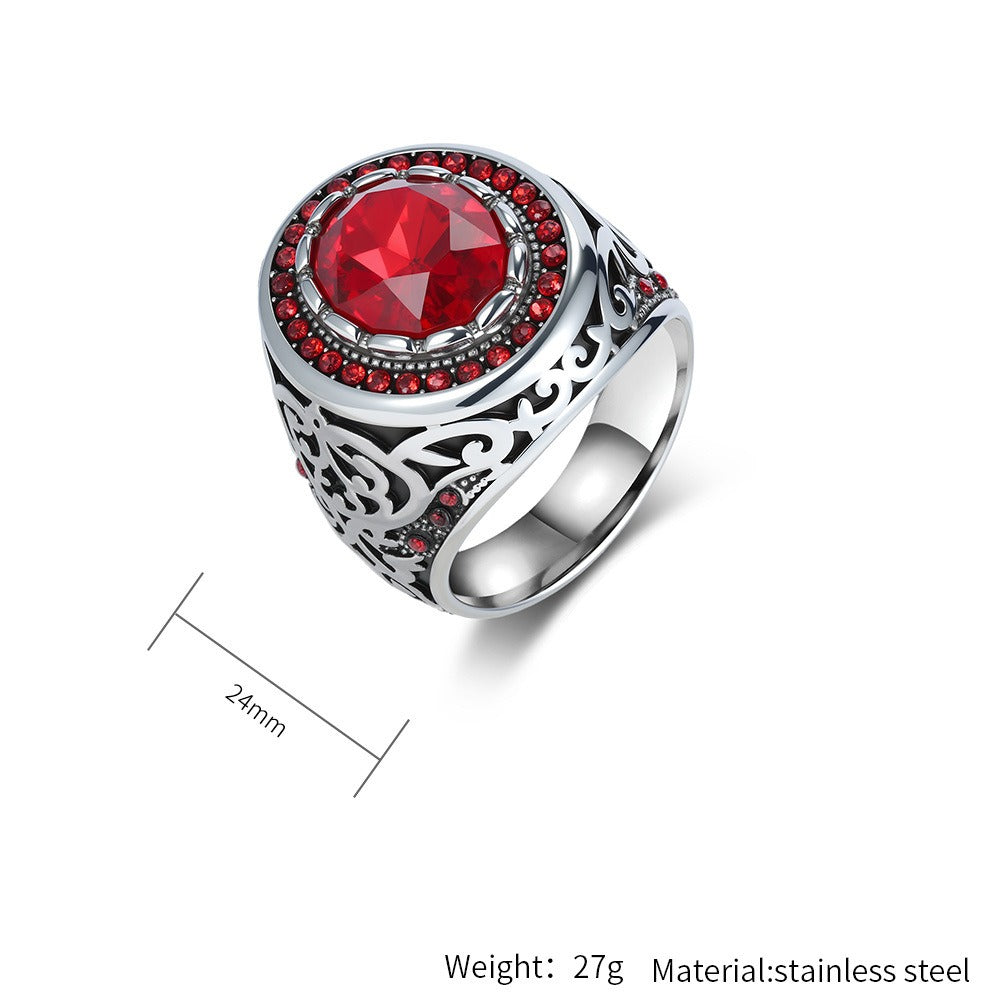 Kemstone Men’s Stainless Steel Cubic Zirconia Ring – Vintage Gothic Biker Jewelry K-R1087