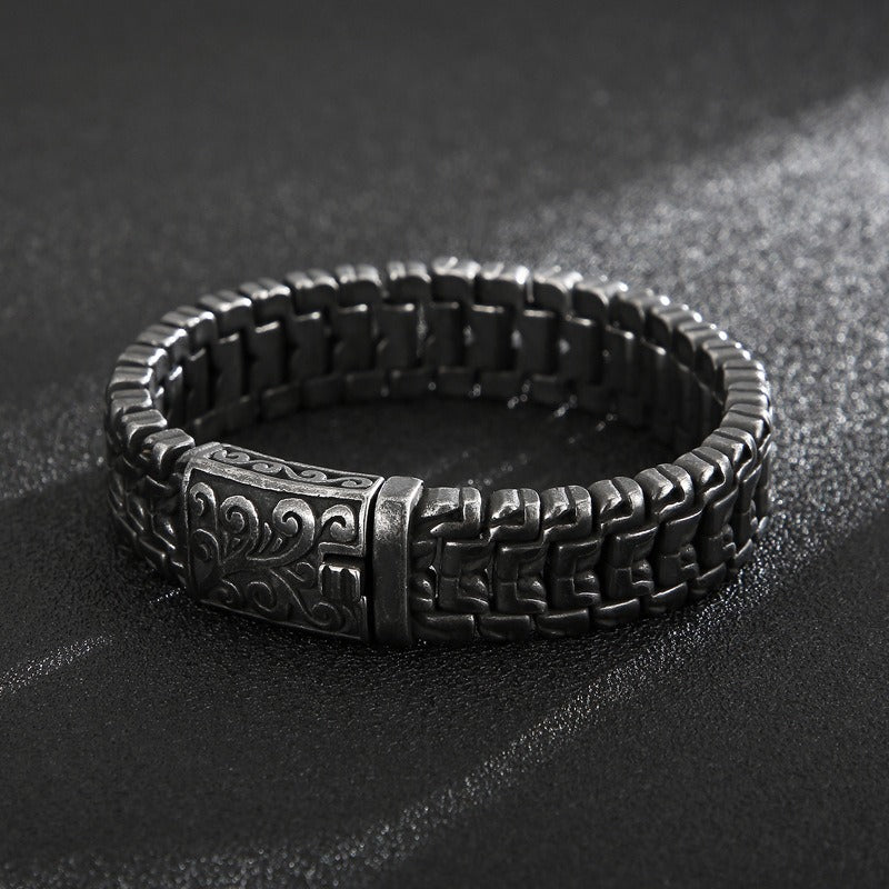 Kemstone Men’s Floral Armor Chain Bracelet – Stainless Steel Gothic Curb, 20cm/22cm KB123643