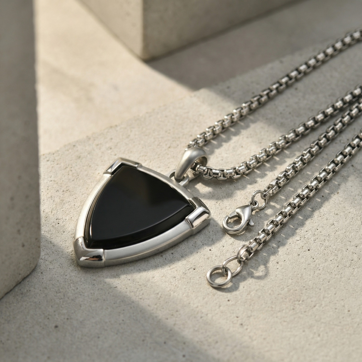 Kemstone Stainless Steel Black Onyx Shield Pendant Necklace for Men PN-2304