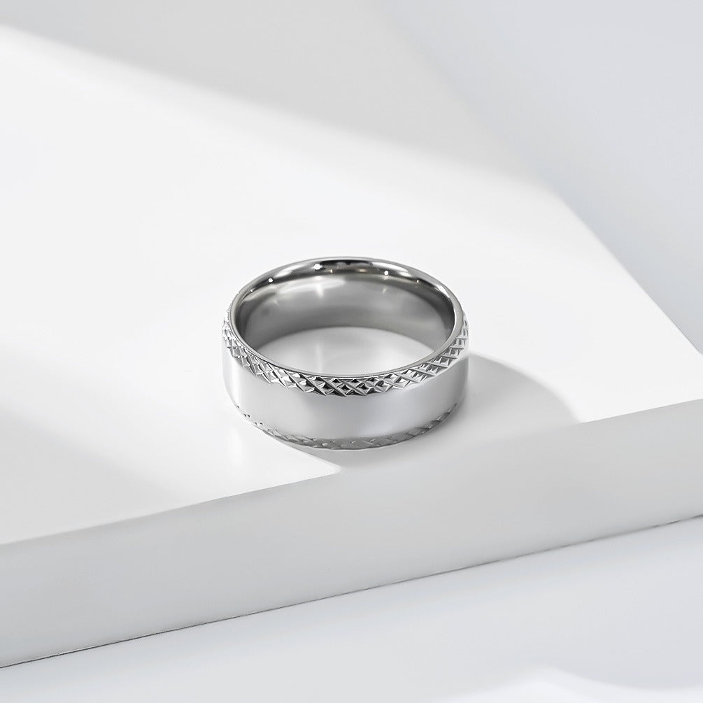 Kemstone Faceted Edge Ring for Men Stainless Steel Minimalist K-R1231