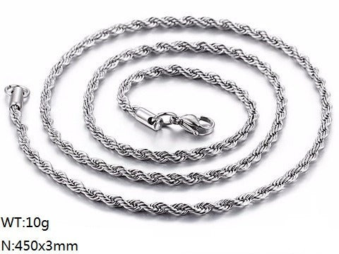 Kemstone Titanium Steel Twisted Rope Chain Necklace - Layering Necklace for Hiphop Rock Minimalist Jewelry, Stainless Steel Textured Collarbone Accessories KN228814-Z