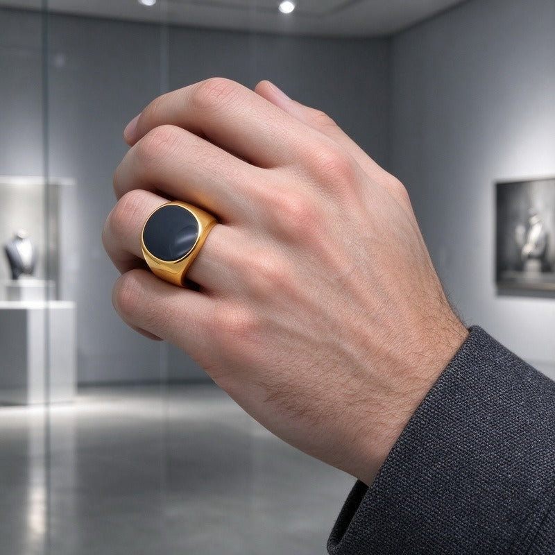 Kemstone Black Resin Signet Ring for Men Titanium Steel KR116511-KFC