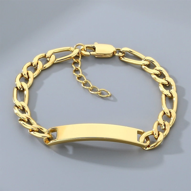 Kemstone ID Bracelet for Men Titanium Steel Cuban Chain Curved Bar KB212145-KFC