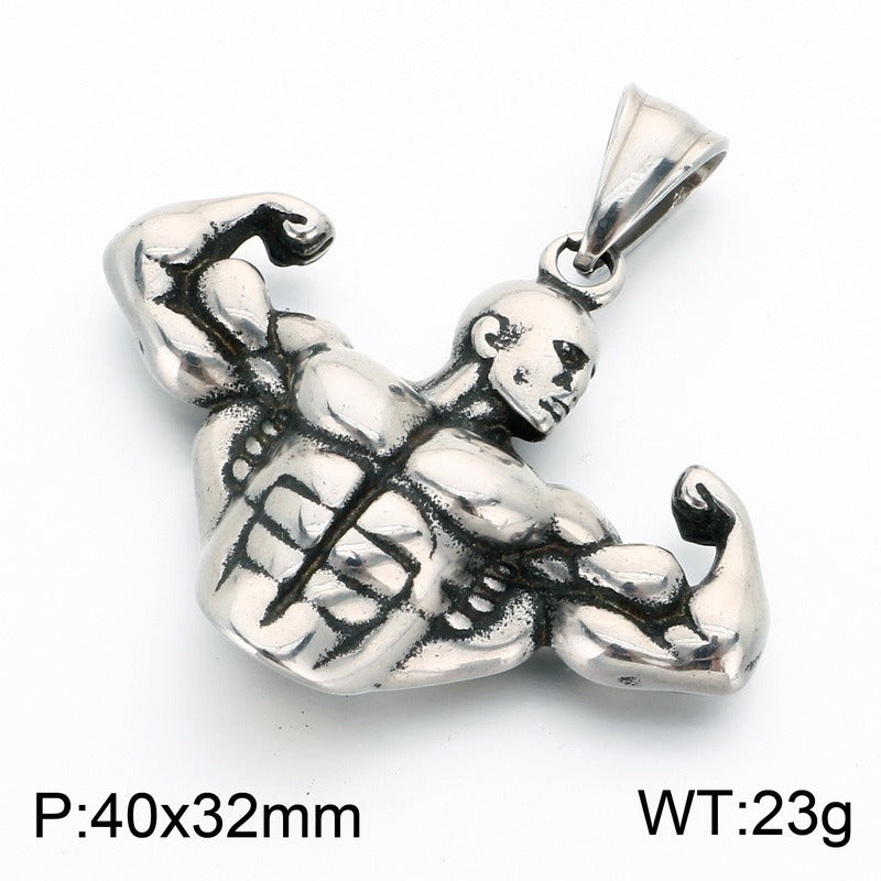 Kemstone Stainless Steel Muscle Man Pendant Necklace for Men Vintage Bodybuilding KP118622-LU