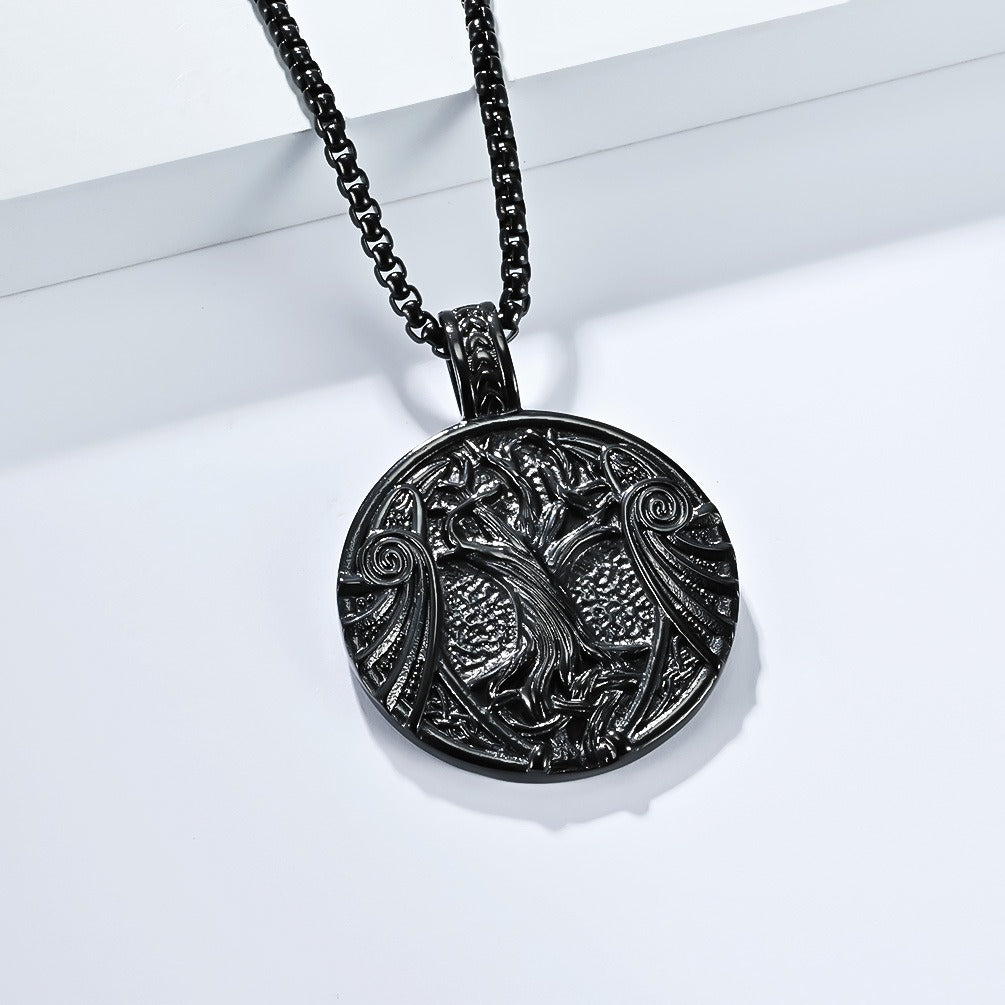 Kemston Tree of Life Viking Rune Pendant Necklace for Men Stainless Steel Nordic Jewelry K-PT638