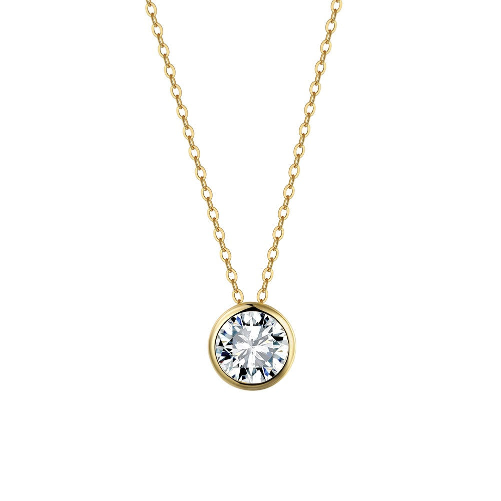 Kemstone Round Cubic Zirconia Pendant Necklace for Women 925 Sterling Silver SLZN35