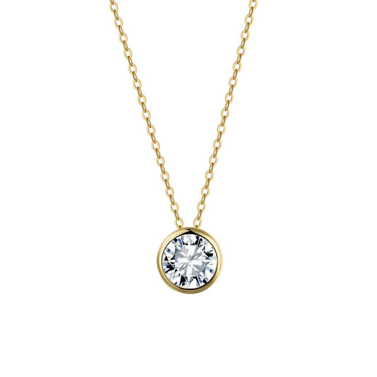 Kemstone Round Cubic Zirconia Pendant Necklace for Women 925 Sterling Silver SLZN35