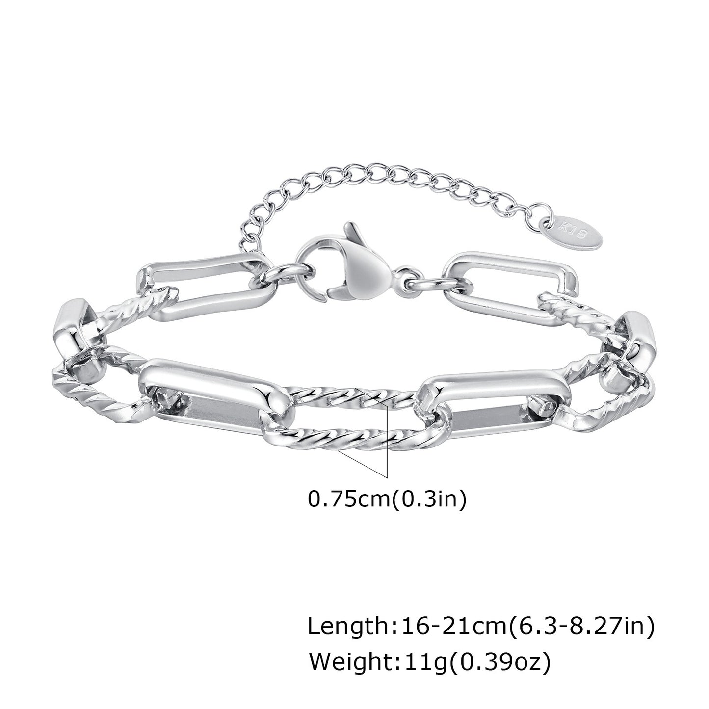 Bracciale minimalista a forma di U in acciaio inossidabile | Design geometrico moderno per donna, gioiello unisex con catena regolabile BR-1705