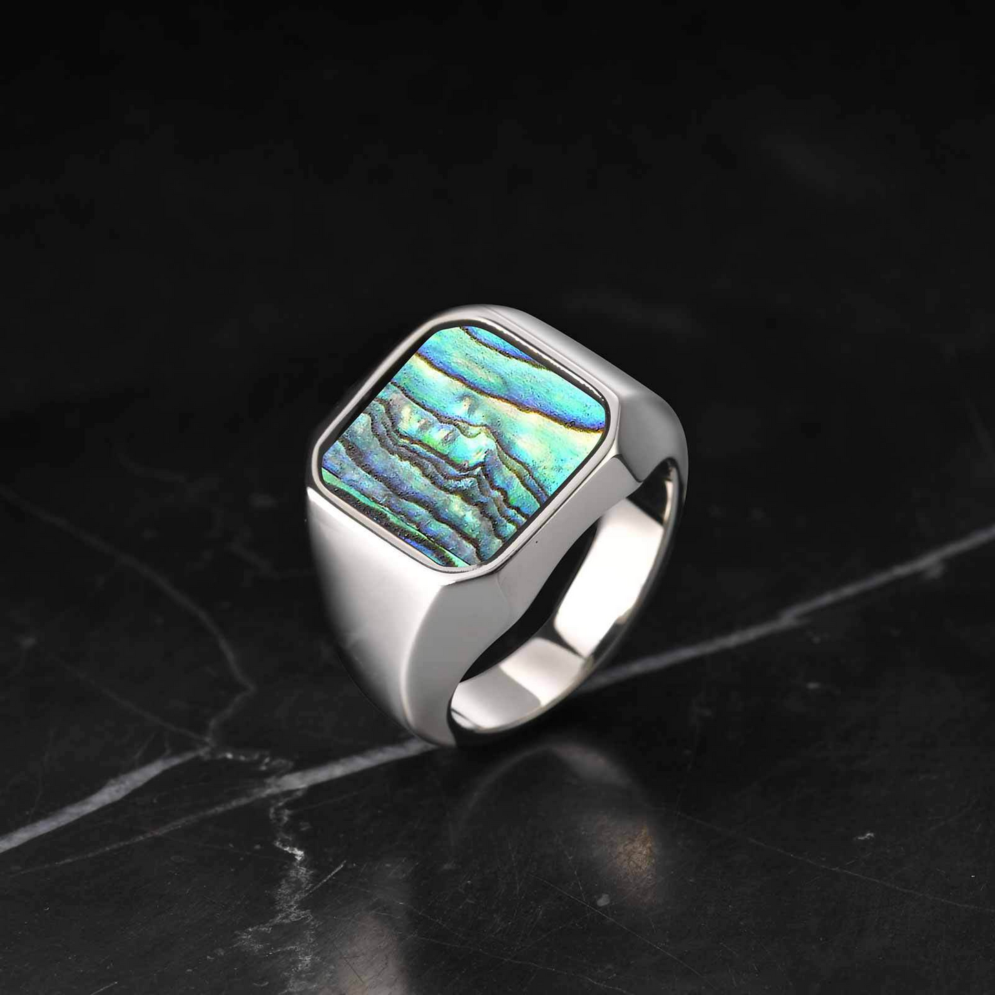 Kemstone Stainless Steel Abalone Shell Signet Ring – Natural Inlay Style for Men & Women RC-207