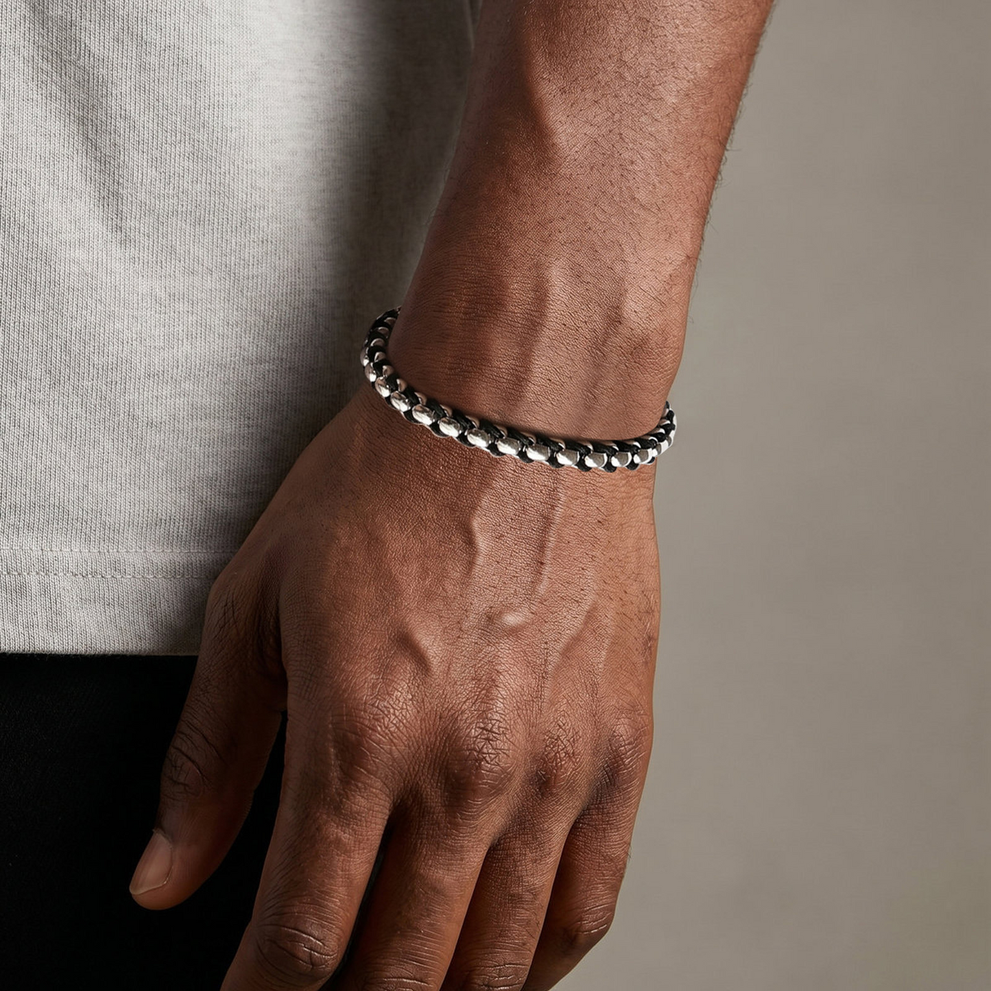 Kemston Stainless Steel Bead Rope Bracelet for Men Hip Hop Woven Chain Design BR-3170S