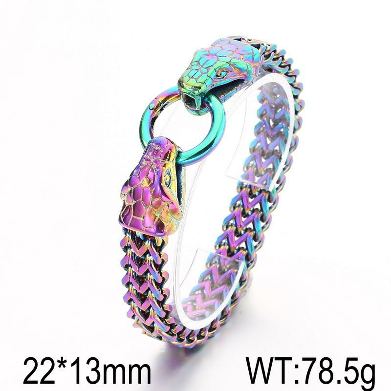 Kemstone Titanium Steel Double Snake Head Chain Bracelet Vintage Style for Men KB139889-KJX