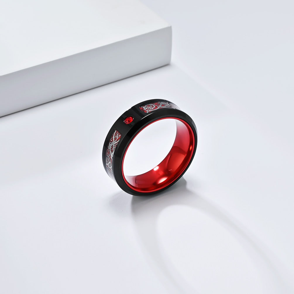 Kemstone Dragon Engraved Ring for Men Stainless Steel Wide Band Color Inlay K-R976