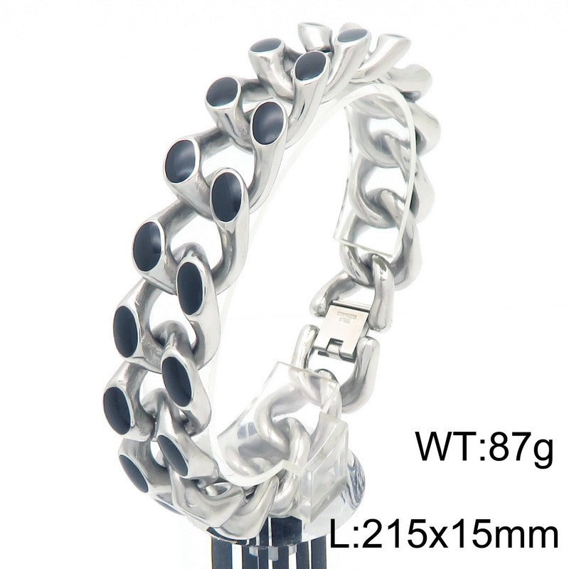 Kemstone Cuban Link Bracelet for Men Titanium Steel Black Inlay Chunky Heavy Chain Hip Hop Gold Silver KB202409-KJX