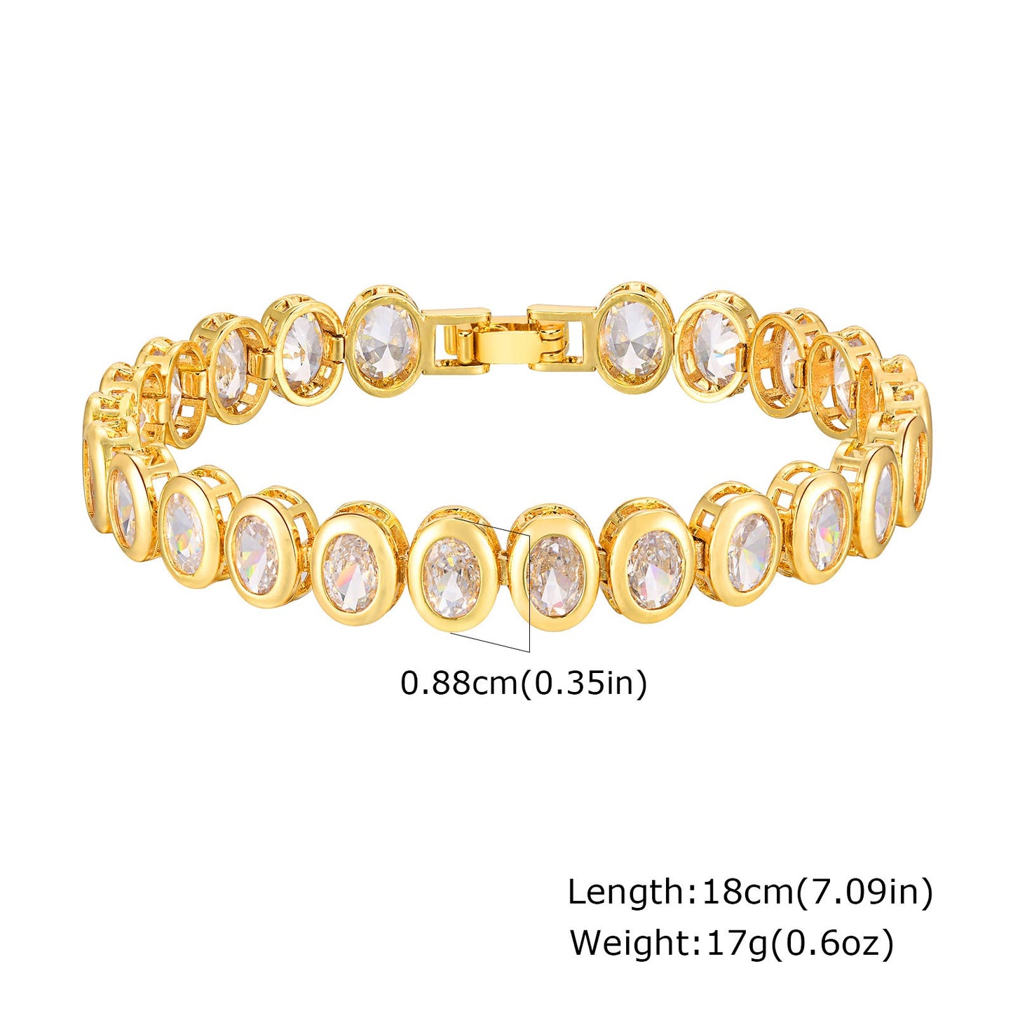 Pulsera gruesa de cobre y circonita en tono dorado para mujer: cadena llamativa con detalles art déco PBR-219