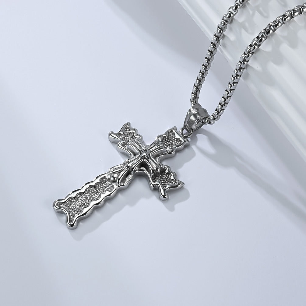 Kemstone Men’s Titanium Steel Cross Necklace – Gothic Vintage Pendant K-PT663