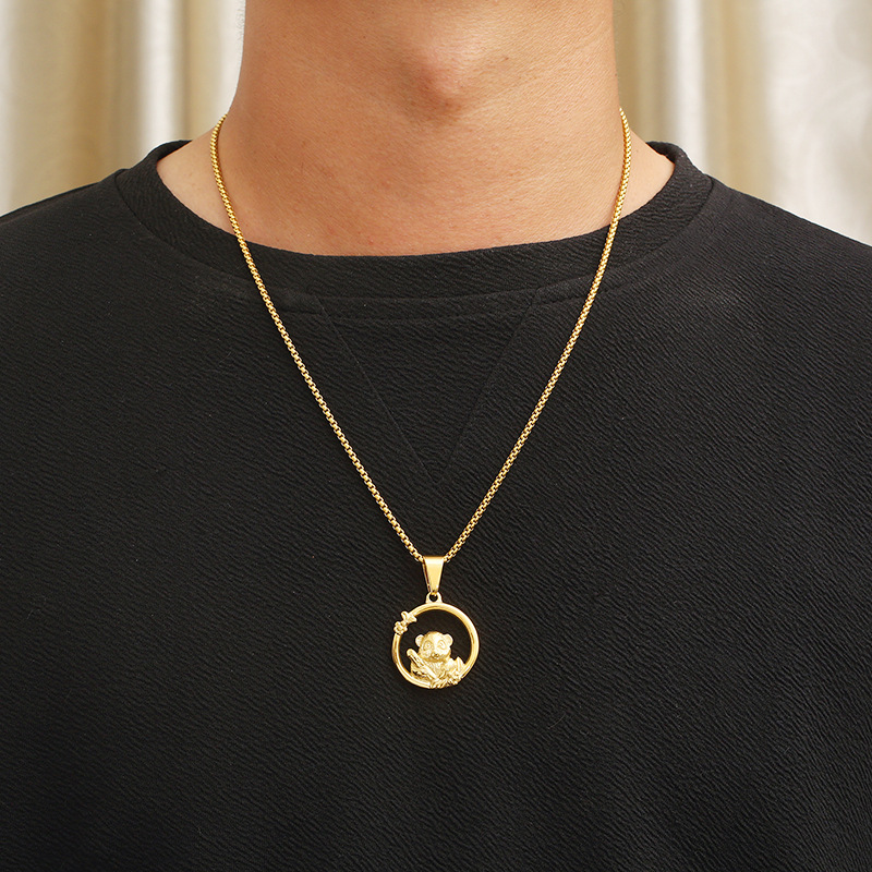 Kemstone Panda Circle Necklace for Men Titanium Steel KP119300-KJX