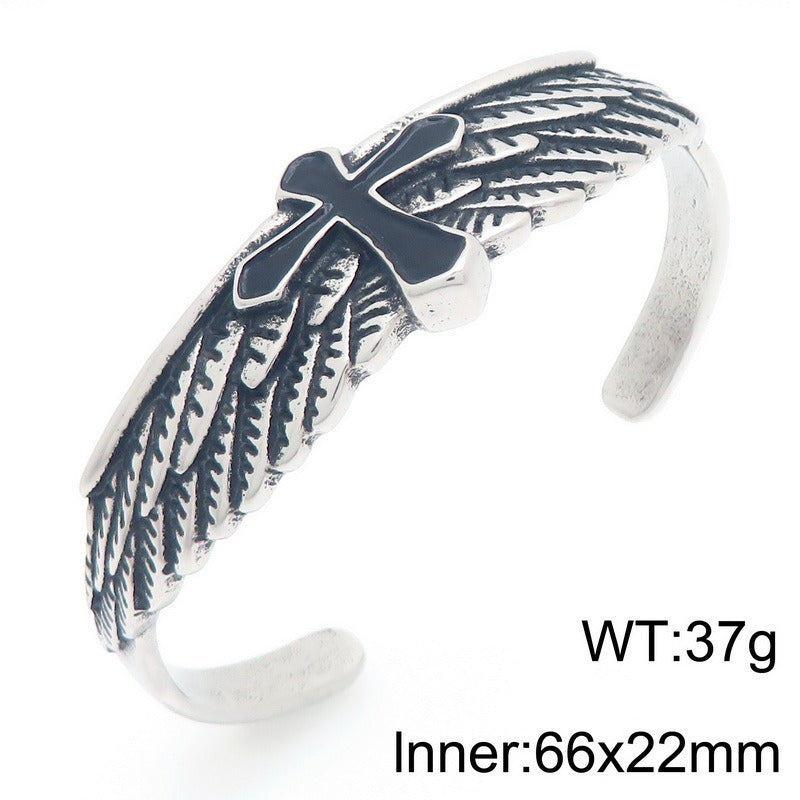 Kemstone Titanium Steel Angel Cross Cuff Bracelet for Men KB209283-LU
