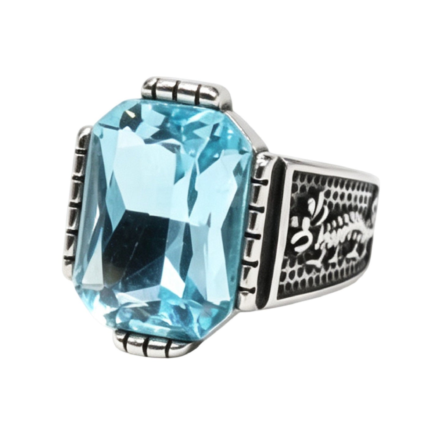 Kemston Stone Signet Ring for Men Titanium Steel Dragon Relief R7007