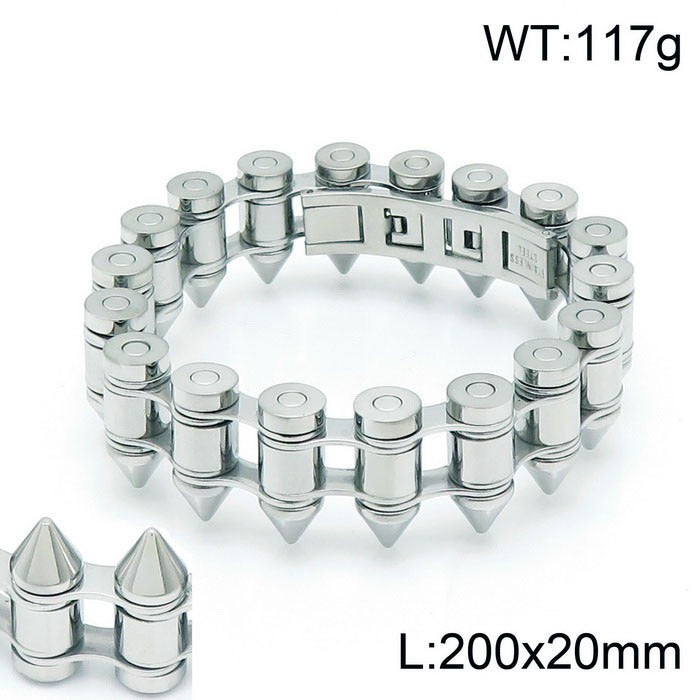 Kemstone Bullet Spike Bracelet – Stainless Steel Rugged Biker Men’s Jewelry KB149758