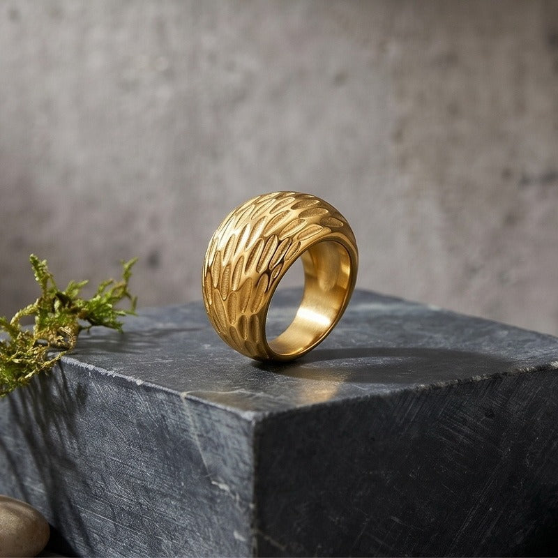 Kemstone Textured Wide Band Ring for Men Titanium Steel Vintage Metal KR114794-KJX