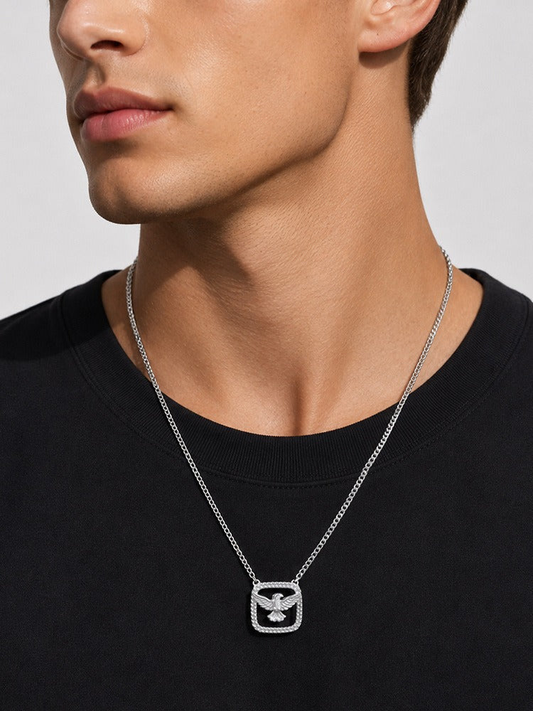 Kemston Flying Dove Necklace for Men Stainless Steel Open Frame NC-3103