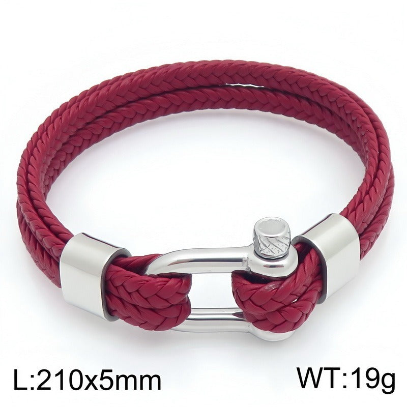 Kemstone Double Strand Braided Cord Bracelet for Men Stainless Steel Shackle Clasp KB214765-SJ