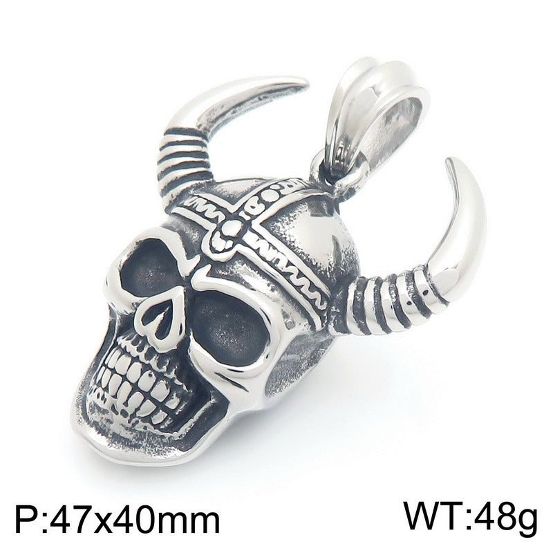 Kemstone Skull Pendant Necklace for Men Titanium Steel Horned Helmet Gold Silver KP116682-KJX