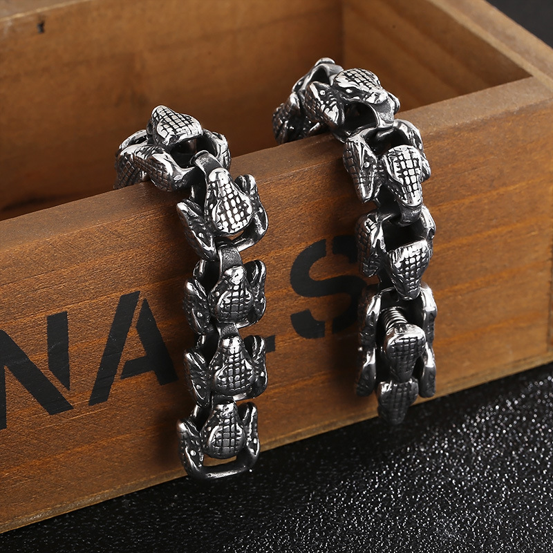 Kemstone Snake Head Bracelet for Men Titanium Steel Vintage Animal Jewelry KB155325-KJX