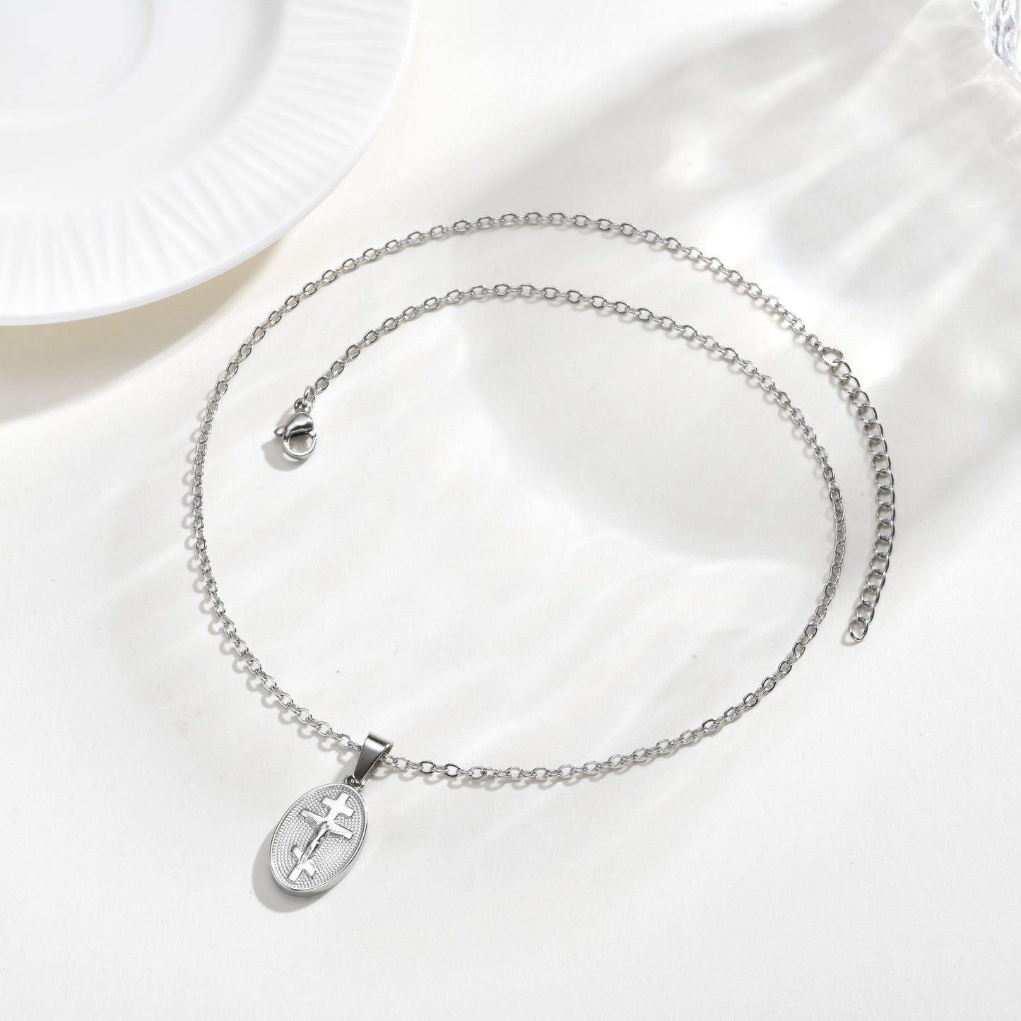 Kemstone Vintage Cross Oval Pendant Necklace Stainless Steel for Men & Women PN-2335