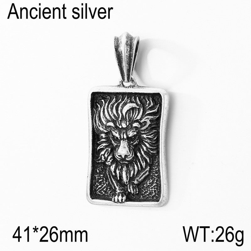 Kemstone Titanium Steel Lion Tag Pendant Necklace for Men Vintage Relief Design KP98157-KJX