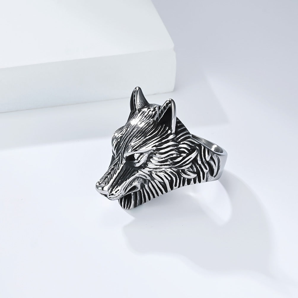 Kemston Stainless Steel Wolf Head Signet Ring for Men Gothic Viking Animal Jewelry K-R1086