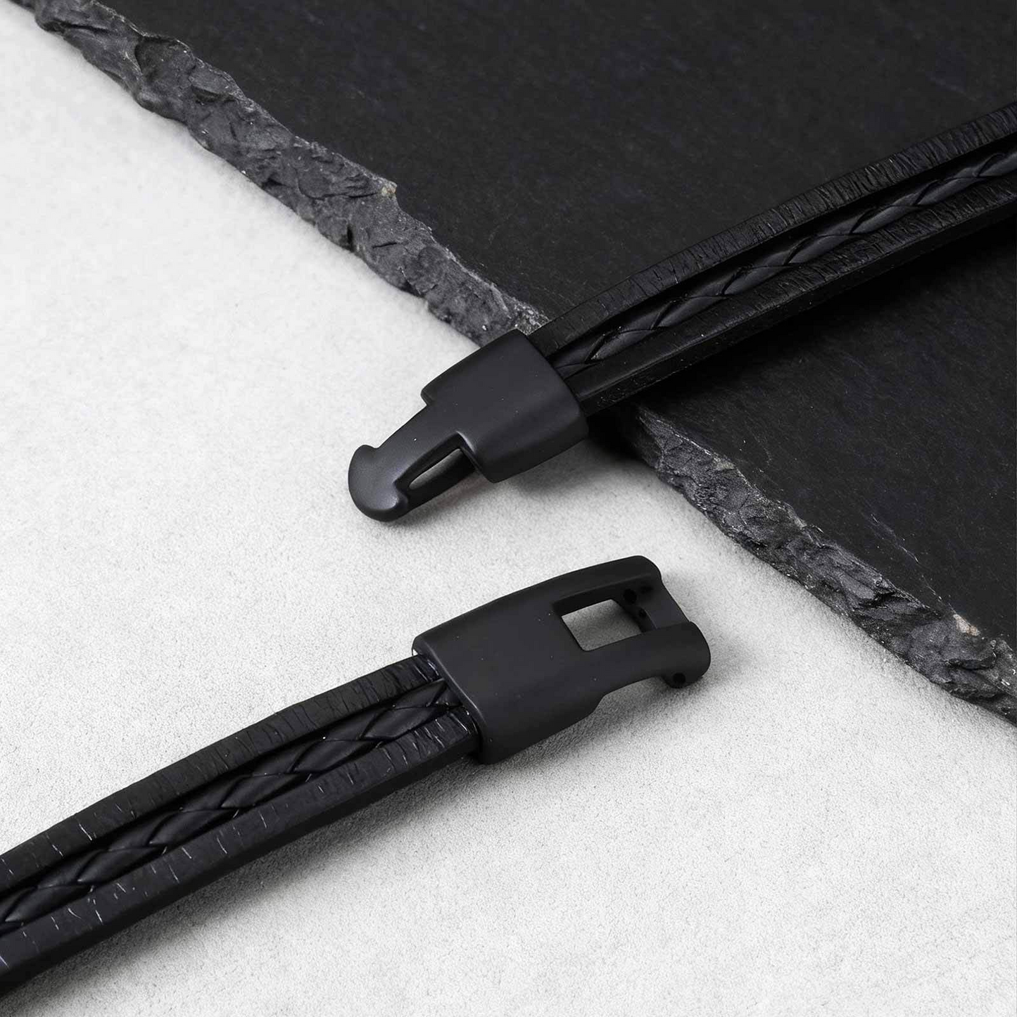 Kemstone Triple Layer PU Leather Bracelet – Black Minimal Street Style for Men BL-826