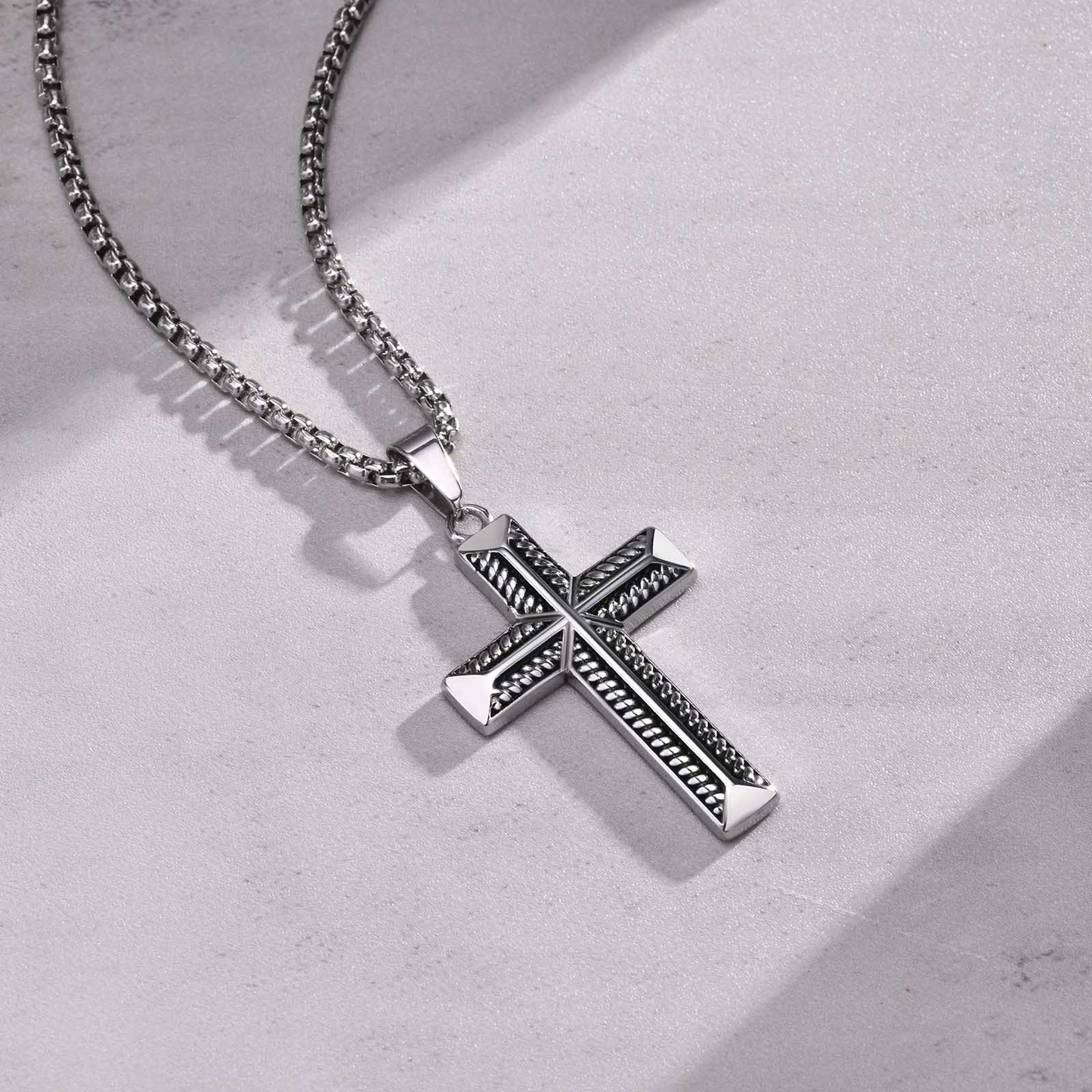 Kemstone Stainless Steel Rope Cross Pendant Necklace for Men PN-1868