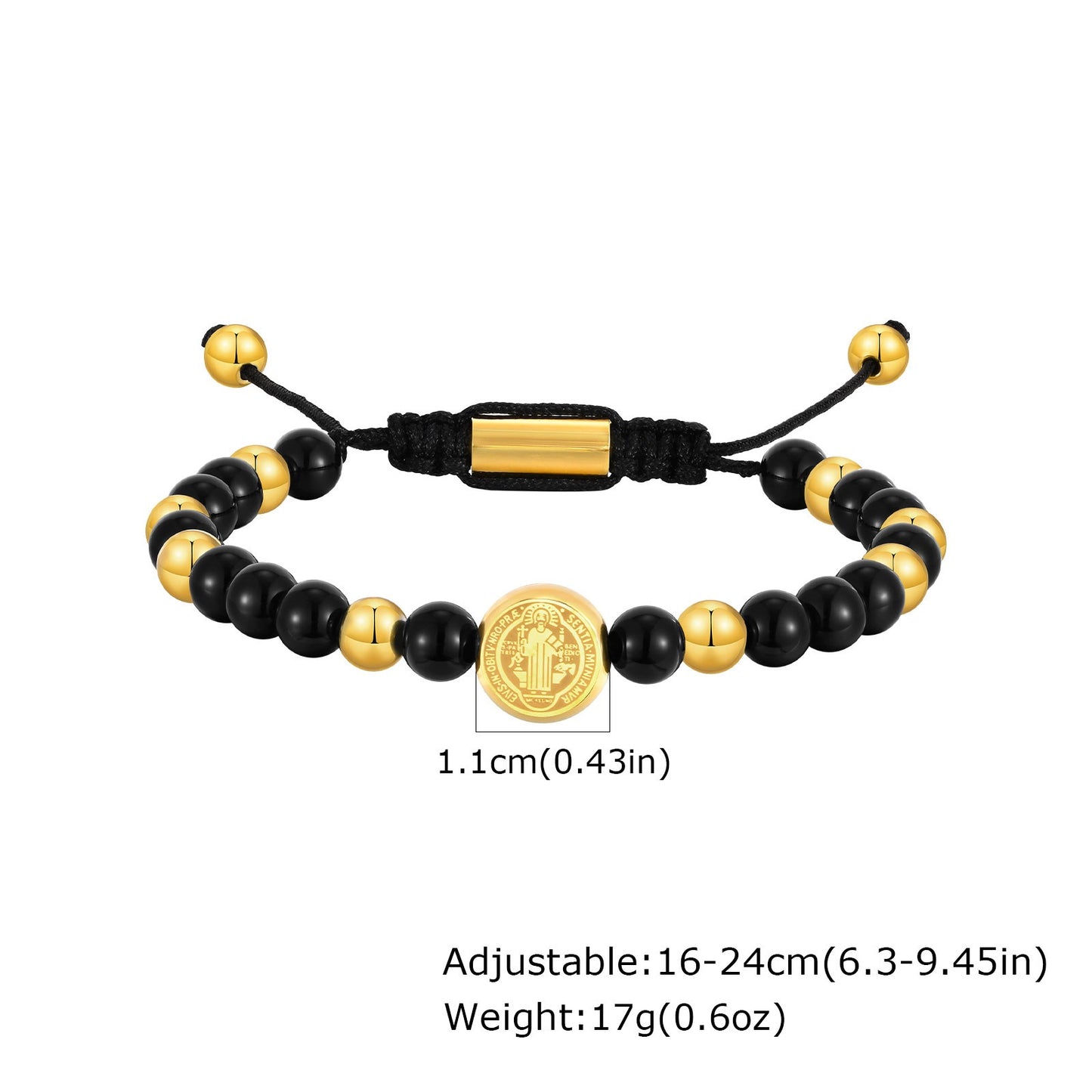 Kemstone Stainless Steel Engraved Coin Beaded Bracelet for Men – Natural Stone Adjustable BR-2354