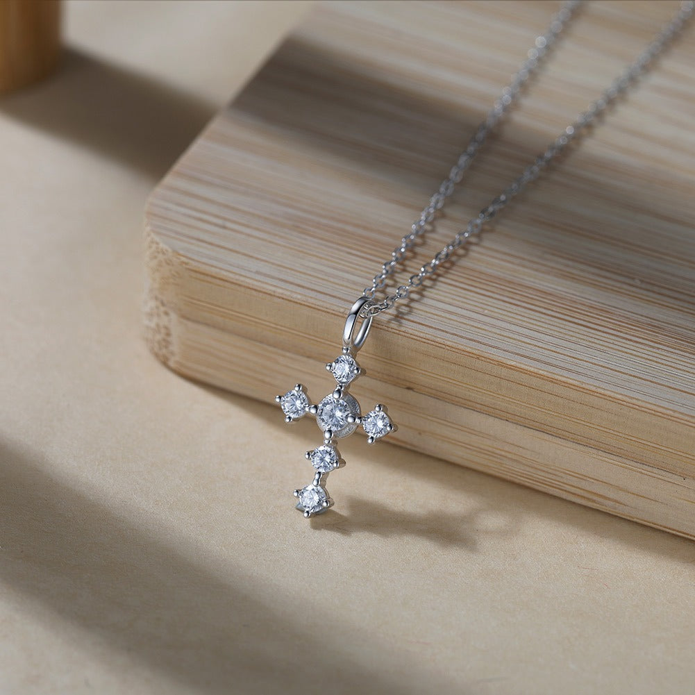 Kemstone 925 Sterling Silver Cross Pendant Necklace for Women Cubic Zirconia Gold Silver APN51