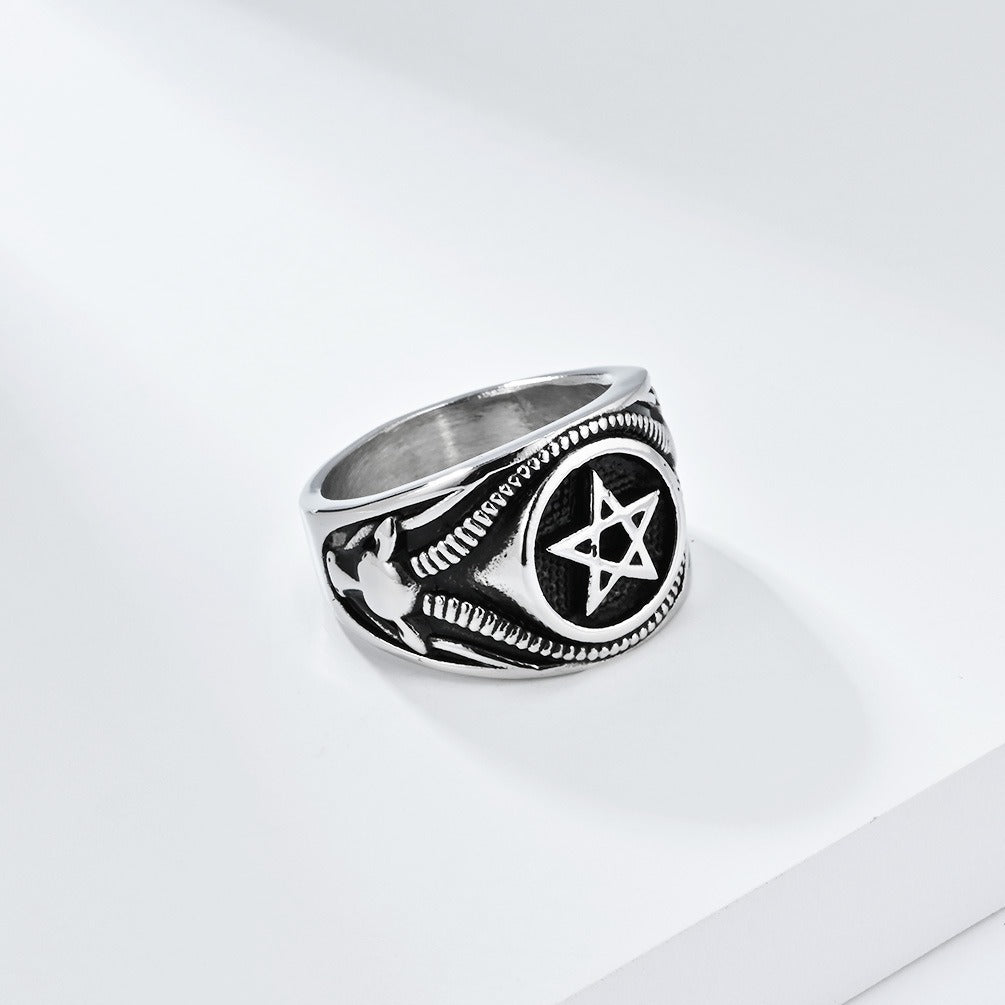 Kemstone Men’s Stainless Steel Gothic Pentagram Ring – Bold Dark Style K-R844