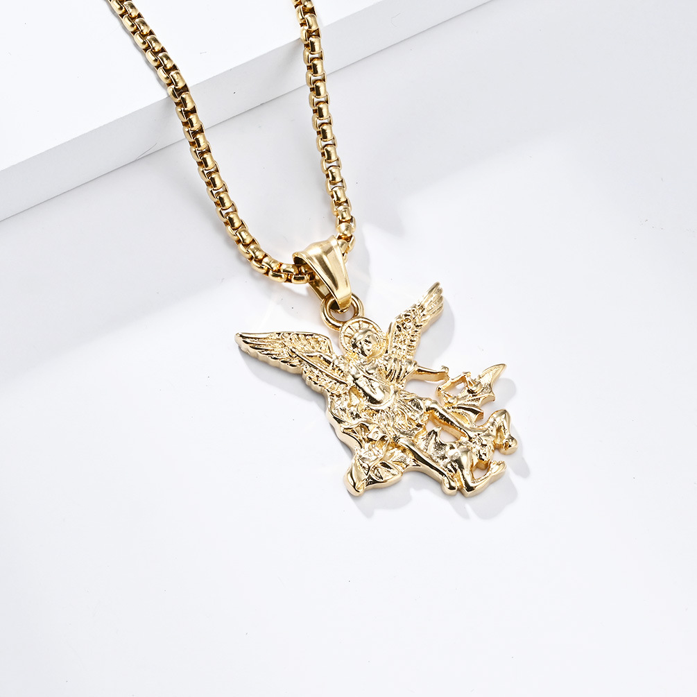 Kemstone Saint Michael Necklace – Titanium Steel Archangel Pendant for Men K-PT517