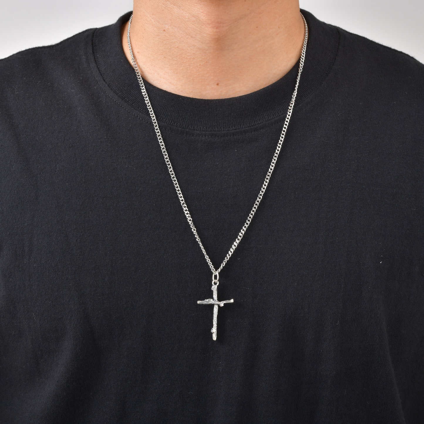Kemstone Branch Cross Pendant Necklace Stainless Steel Chain Silver for Men PNB-403