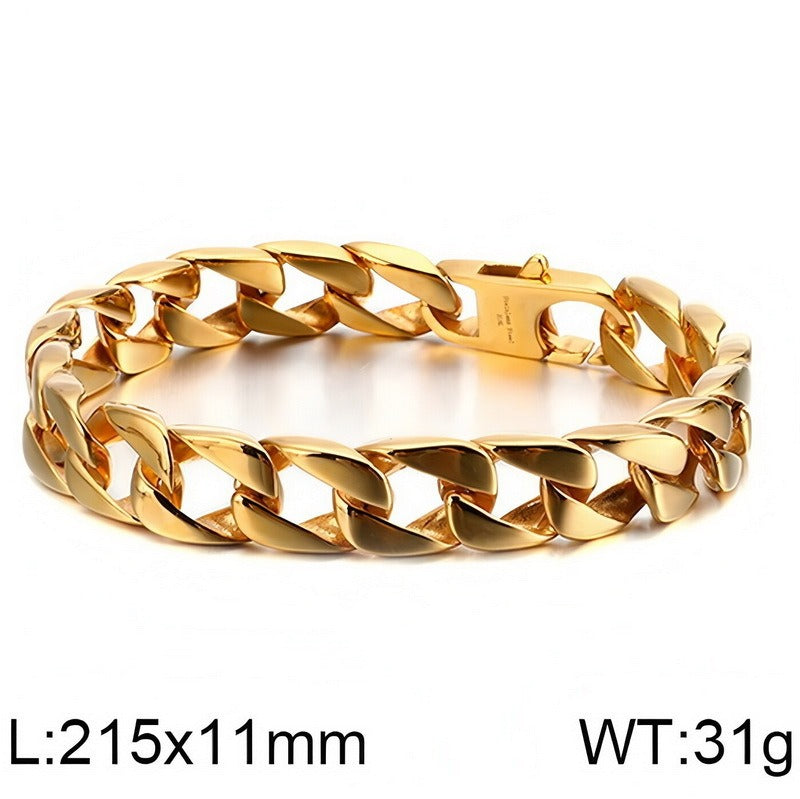 Kemston Titanium Steel Wide Cuban Link Bracelet for Men 11MM KB26873-D
