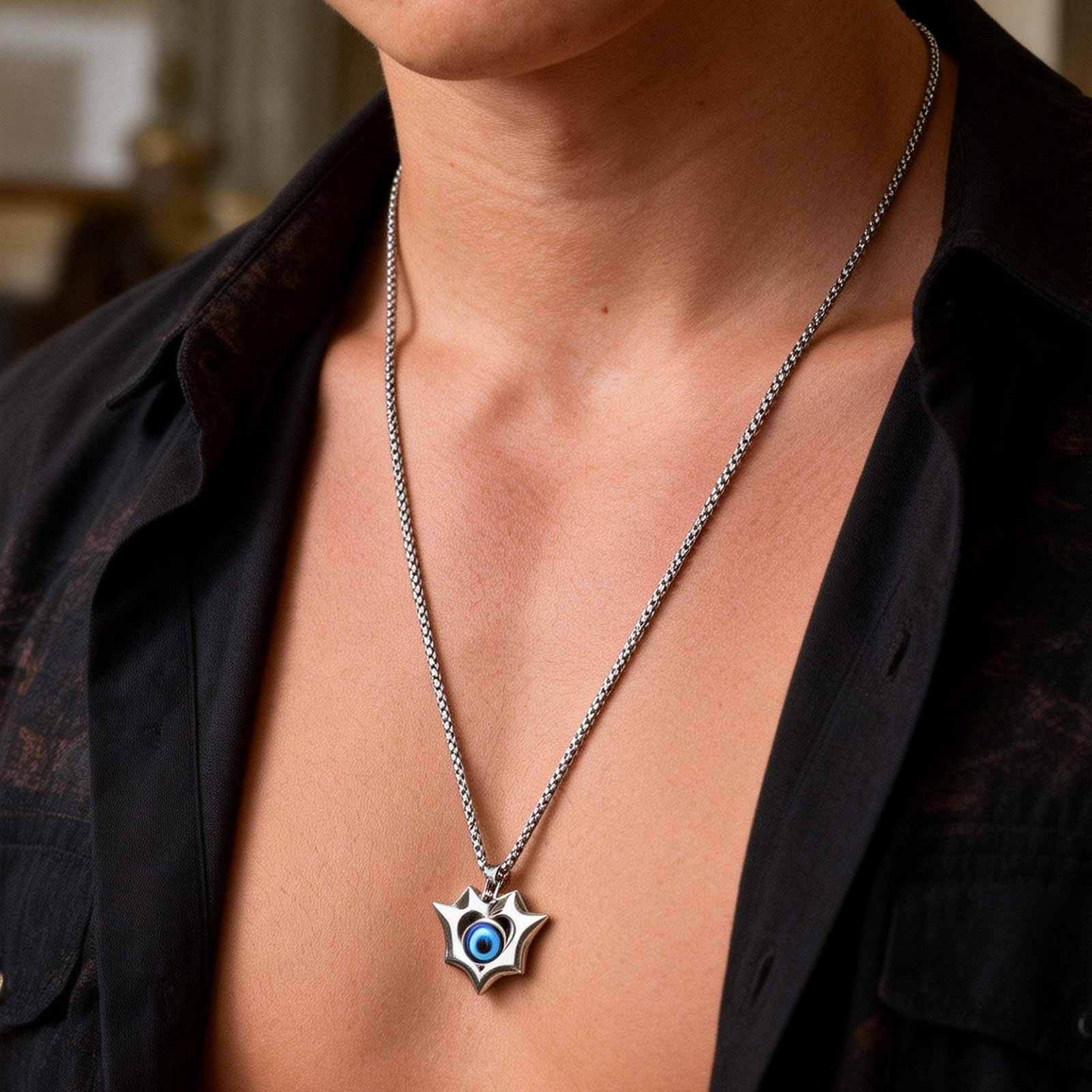 Kemstone Shield Eye Pendant Necklace Stainless Steel Necklace for Men Silver PN-2323