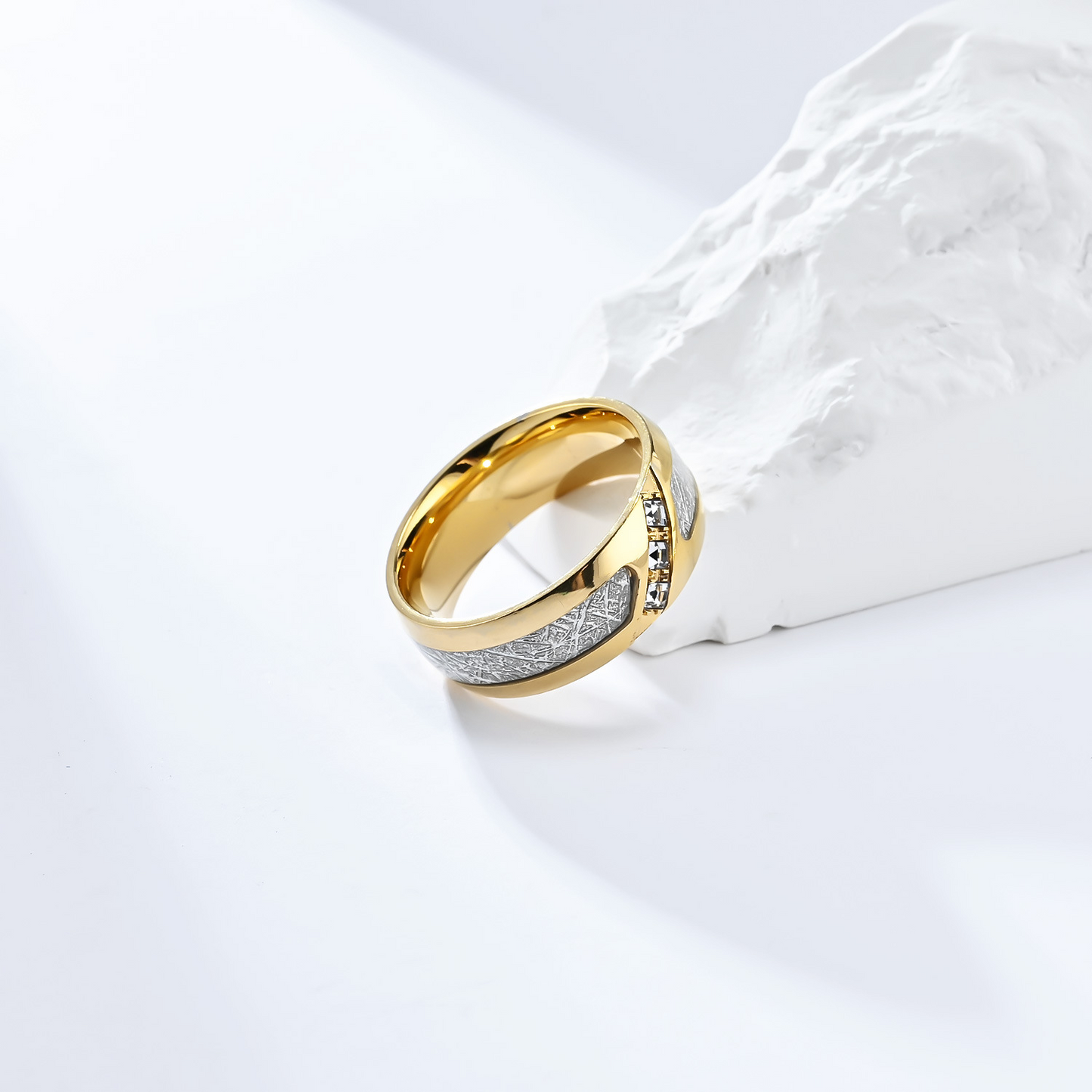 Kemstone Frost Texture Cubic Zirconia Stainless Steel Ring for Men – 8mm Band K-R777