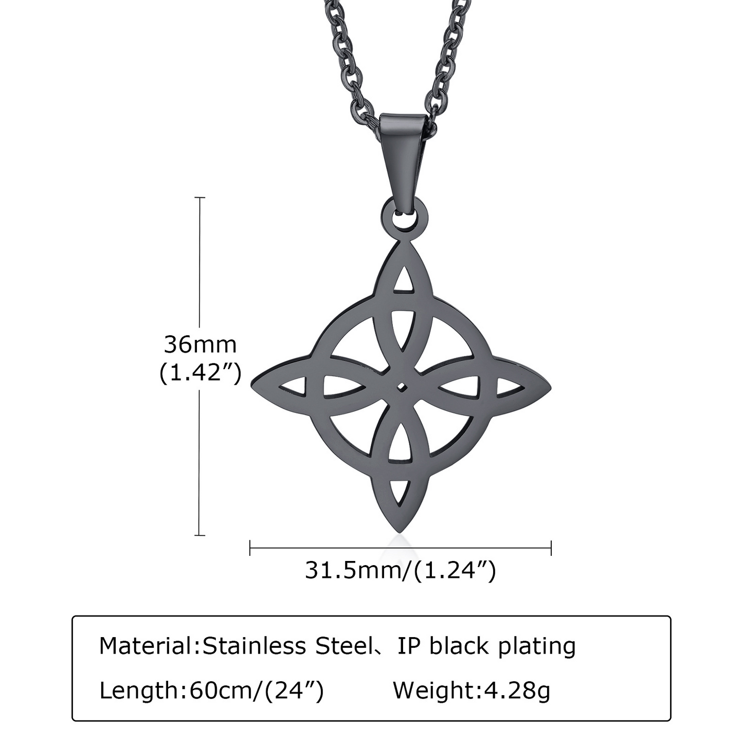 Kemstone Stainless Steel Celtic Knot Pendant Necklace for Men PN-1711