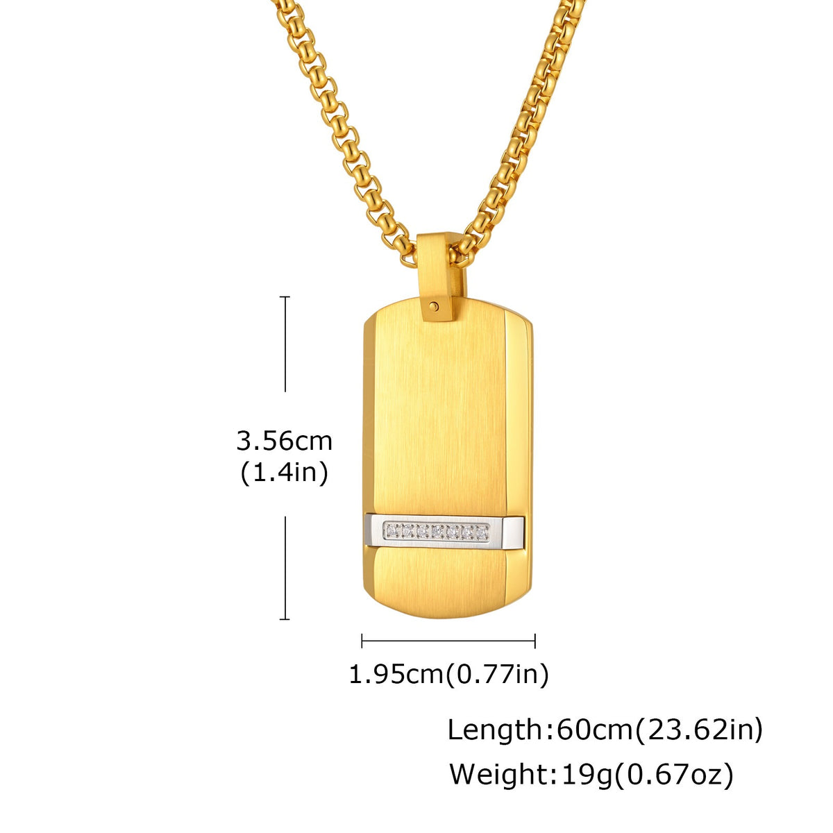 Kemstone Black Rectangular Pendant Necklace for Men Stainless Steel Cubic Zirconia Detail Punk Style PN-240