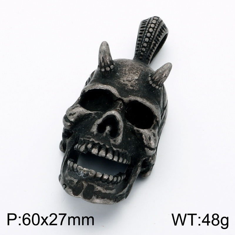 Kemstone Stainless Steel Skull Pendant Necklace for Men Vintage Gothic Distressed Jewelry KP118628-LU
